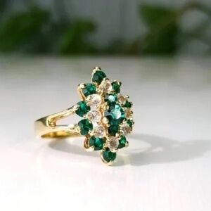 Green and Clear Rhinestone Cocktail Ring Size 11